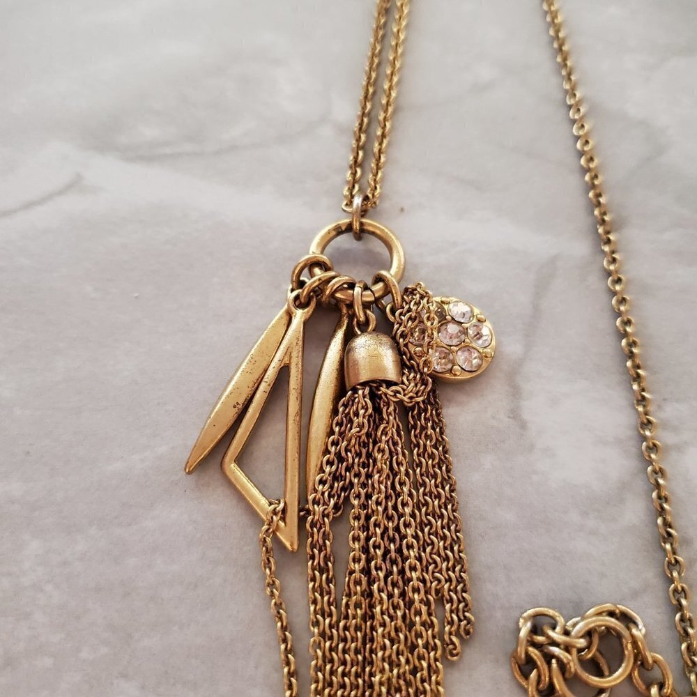 💖 J.crew Tassel Rhinestone Crystals Pave Charm Pendant Necklace 💖 - Picture 3 of 10